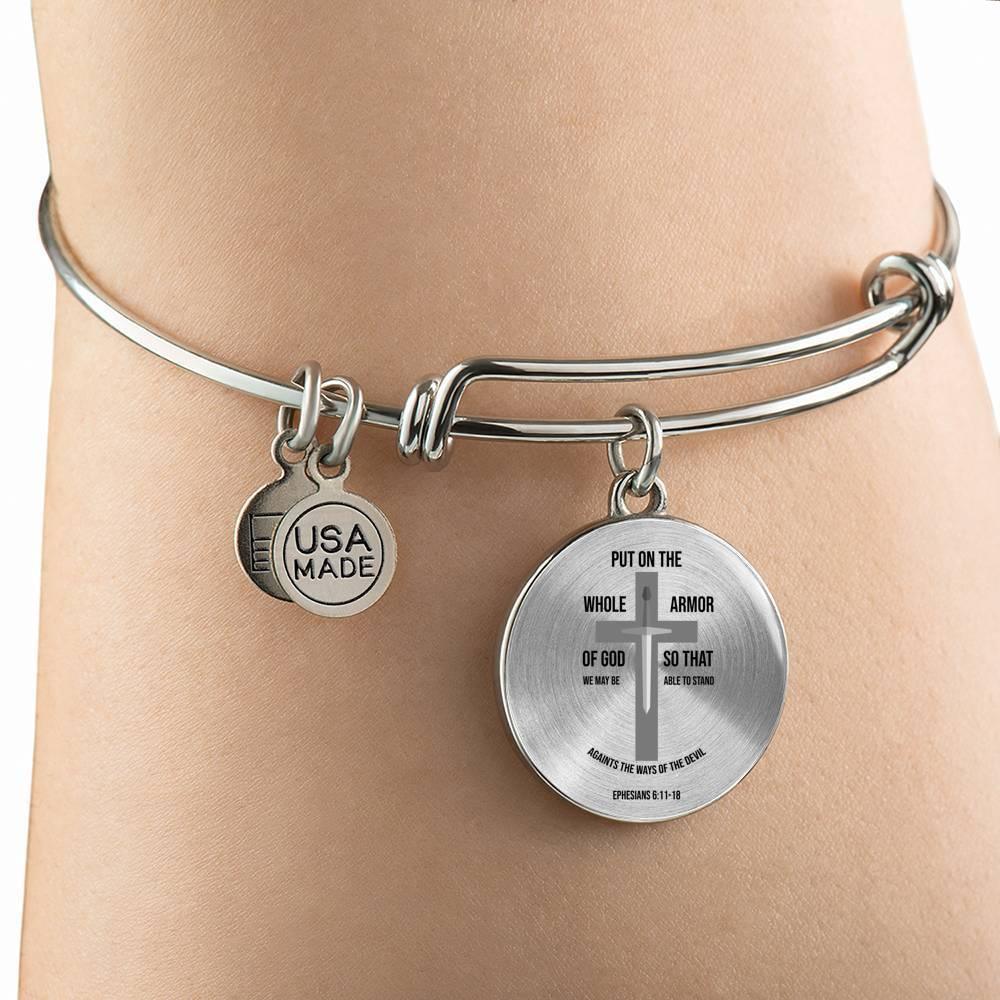 Armor of God Ephesians 6 Stainless Steel or 18k Gold Circle Bangle Bracelet - Express Your Love Gifts
