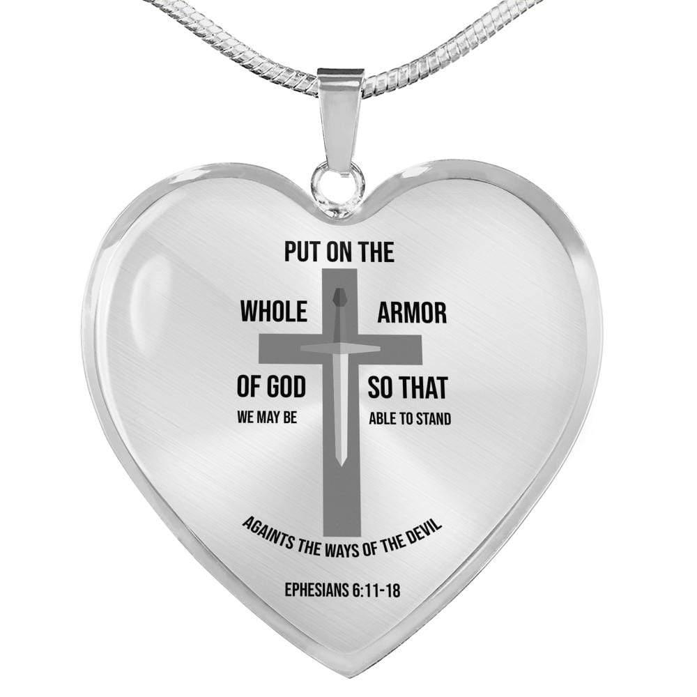 Armor of God Ephesians Necklace Stainless Steel or 18k Gold Heart Pendant 18-22"