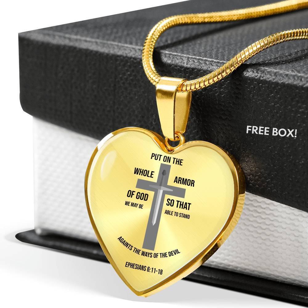 Armor of God Ephesians Necklace Stainless Steel or 18k Gold Heart Pendant 18-22" - Express Your Love Gifts