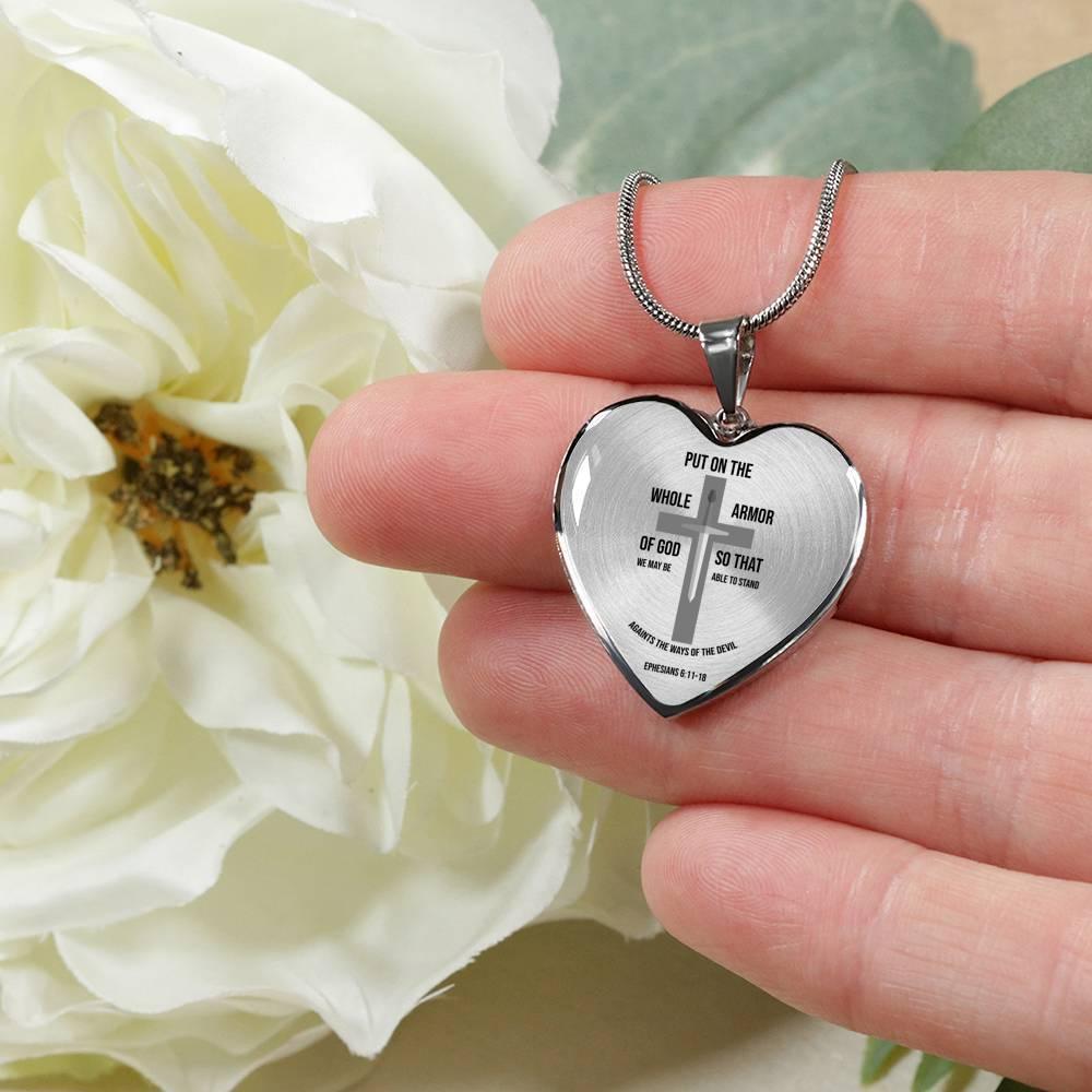 Armor of God Ephesians Necklace Stainless Steel or 18k Gold Heart Pendant 18-22" - Express Your Love Gifts