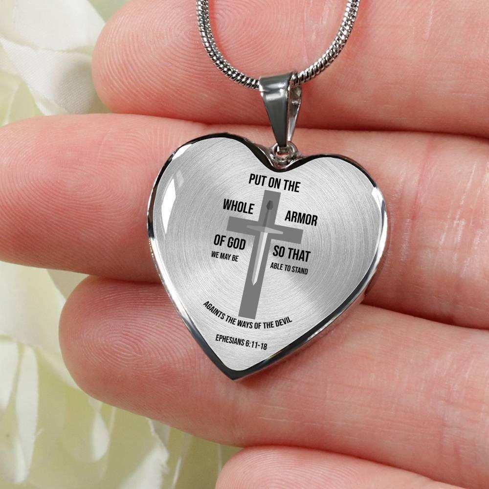 Armor of God Ephesians Necklace Stainless Steel or 18k Gold Heart Pendant 18-22" - Express Your Love Gifts
