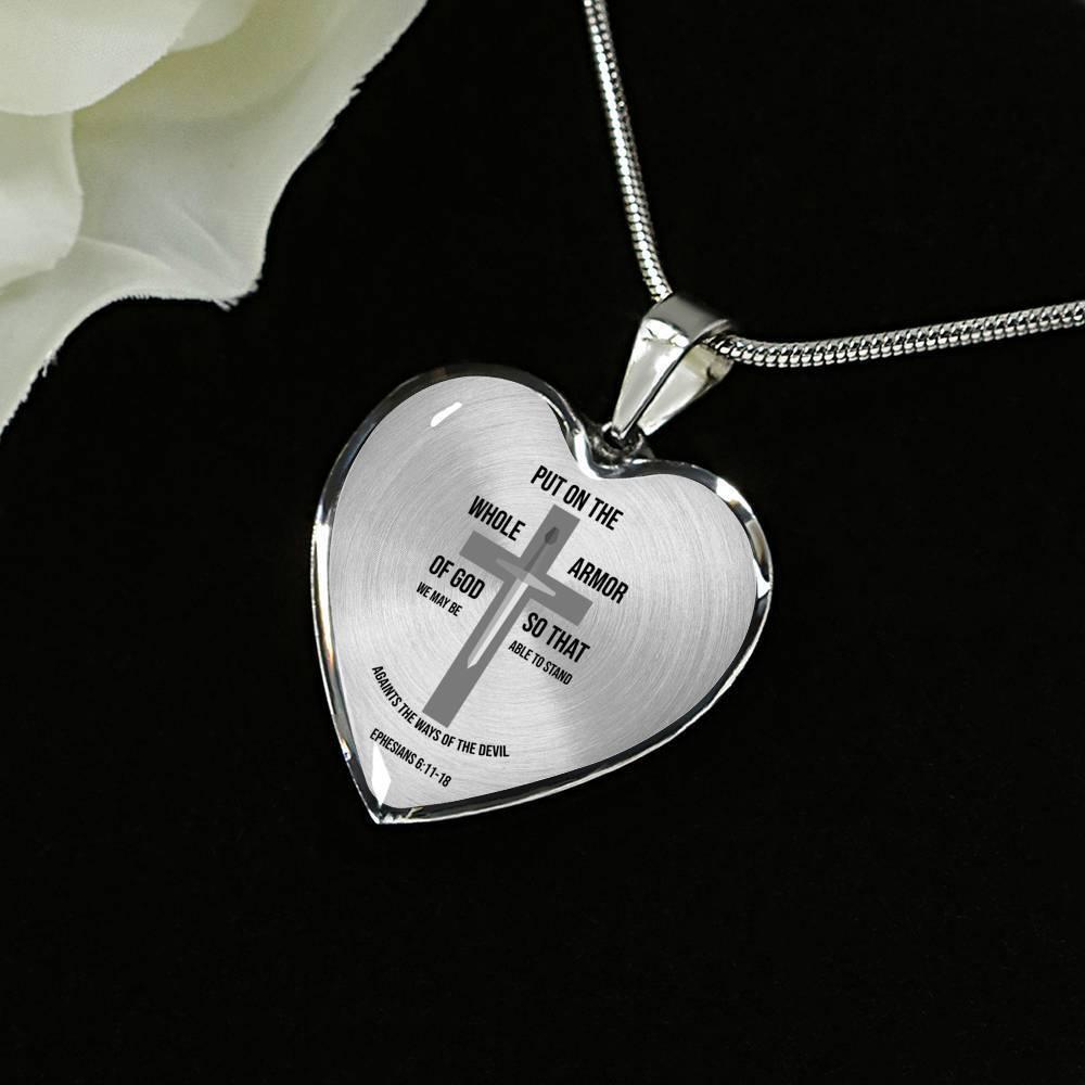 Armor of God Ephesians Necklace Stainless Steel or 18k Gold Heart Pendant 18-22" - Express Your Love Gifts