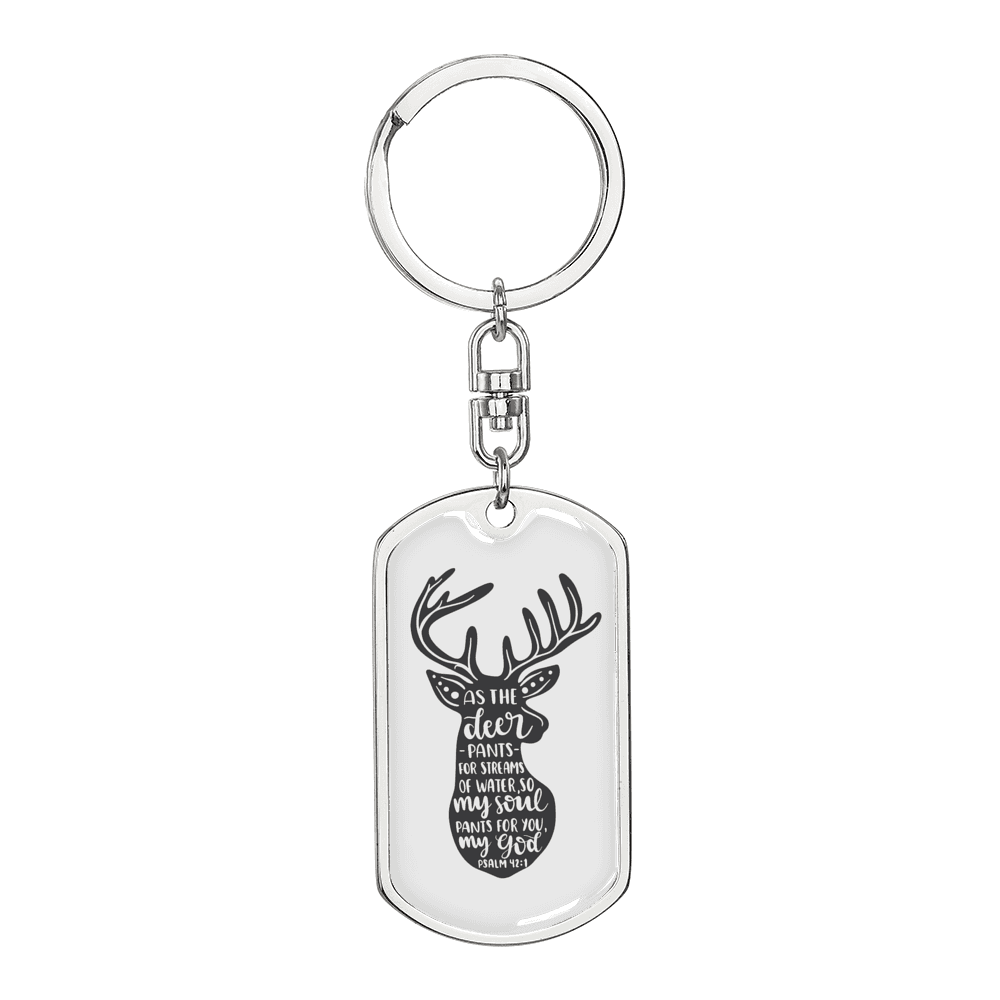 As The Deer Pants Psalm 42:1 Keychain Stainless Steel or 18k Gold Dog Tag Keyring-Express Your Love Gifts