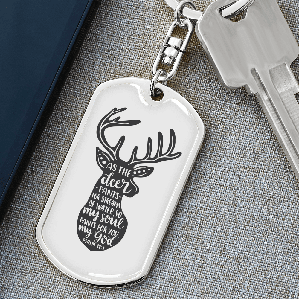 As The Deer Pants Psalm 42:1 Keychain Stainless Steel or 18k Gold Dog Tag Keyring-Express Your Love Gifts