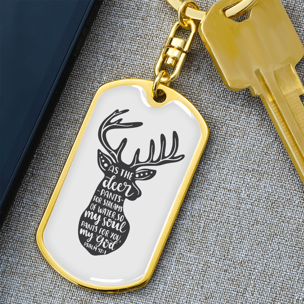 As The Deer Pants Psalm 42:1 Keychain Stainless Steel or 18k Gold Dog Tag Keyring-Express Your Love Gifts
