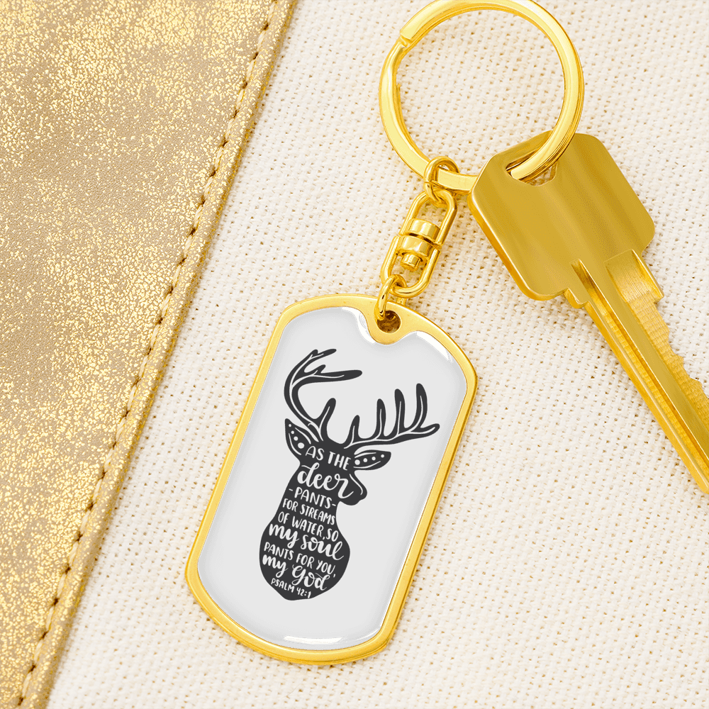 As The Deer Pants Psalm 42:1 Keychain Stainless Steel or 18k Gold Dog Tag Keyring-Express Your Love Gifts