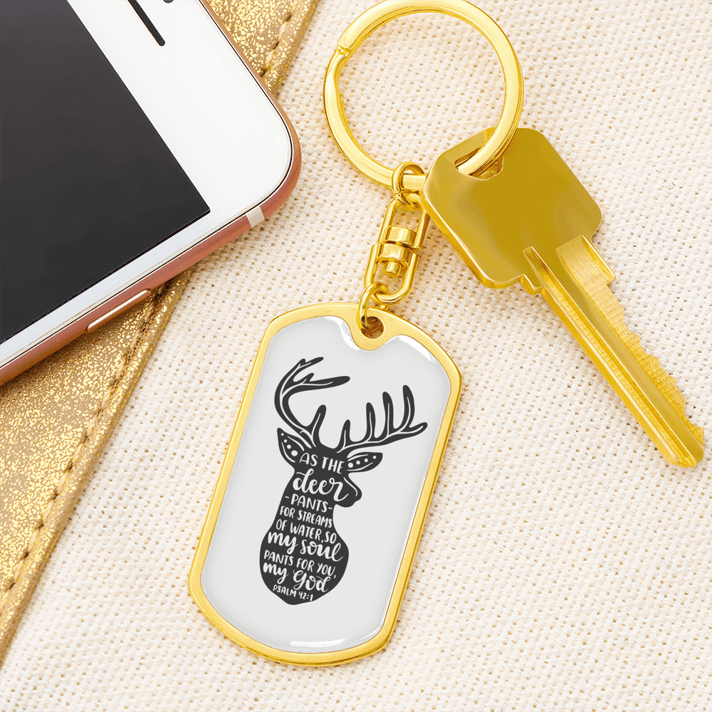 As The Deer Pants Psalm 42:1 Keychain Stainless Steel or 18k Gold Dog Tag Keyring-Express Your Love Gifts