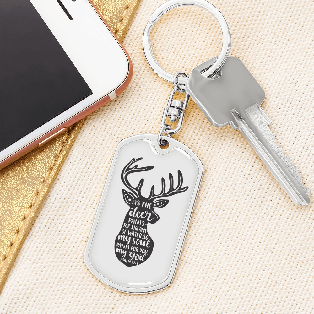 As The Deer Pants Psalm 42:1 Keychain Stainless Steel or 18k Gold Dog Tag Keyring-Express Your Love Gifts