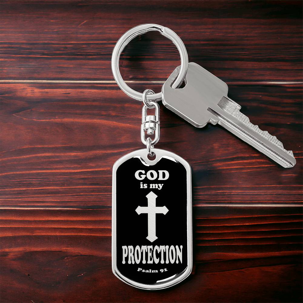 God is My Protection Psalm 91 Swivel Keychain Stainless Steel or 18k Gold Dog Tag-Express Your Love Gifts