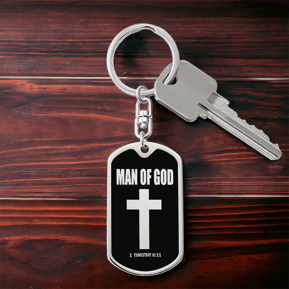 Man of God 1 Timothy 6 Bible Keychain Stainless Steel or 18k Gold Dog Tag-Express Your Love Gifts