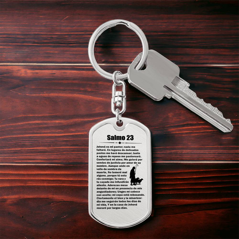 Psalm 23 Spanish Salmo 23 Bible Keychain Stainless Steel or 18k Gold Dog Tag-Express Your Love Gifts