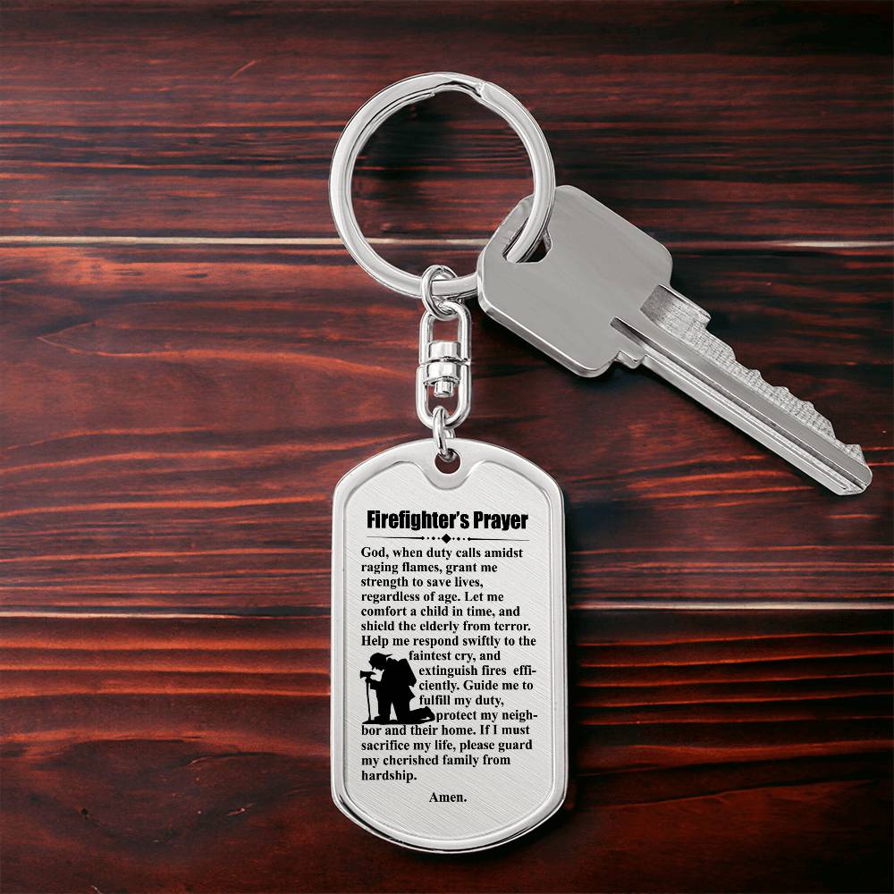 Firefighter's Prayer Bible Keychain Stainless Steel or 18k Gold Dog Tag-Express Your Love Gifts
