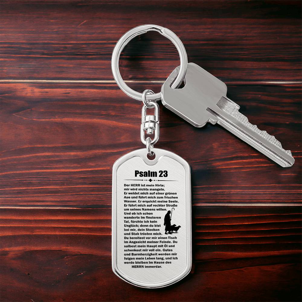 Psalm 23 German Bible Keychain Stainless Steel or 18k Gold Dog Tag-Express Your Love Gifts