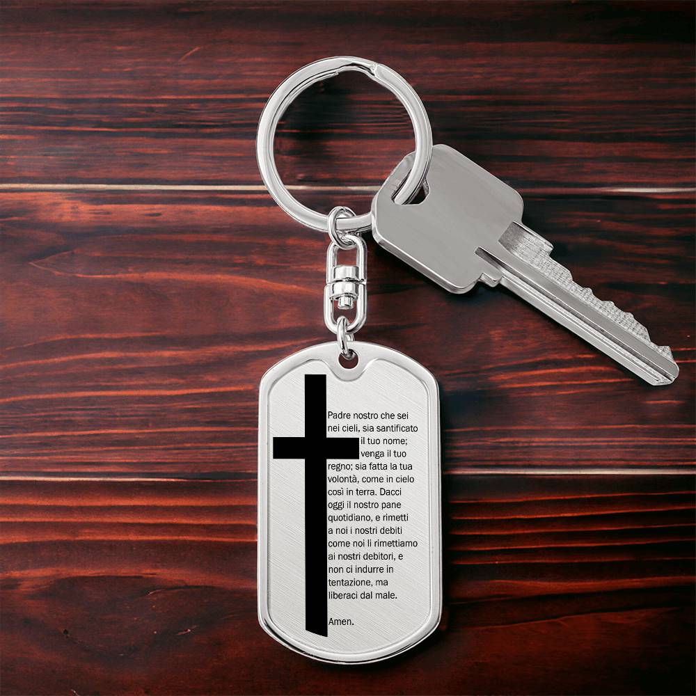 Lord's Prayer Italian Padre Nostro Bible Keychain Stainless Steel or 18k Gold Dog Tag-Express Your Love Gifts