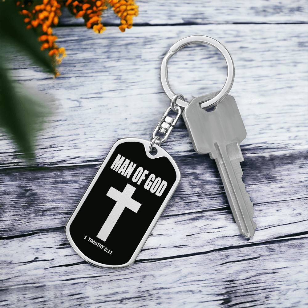 Man of God 1 Timothy 6 Bible Keychain Stainless Steel or 18k Gold Dog Tag-Express Your Love Gifts