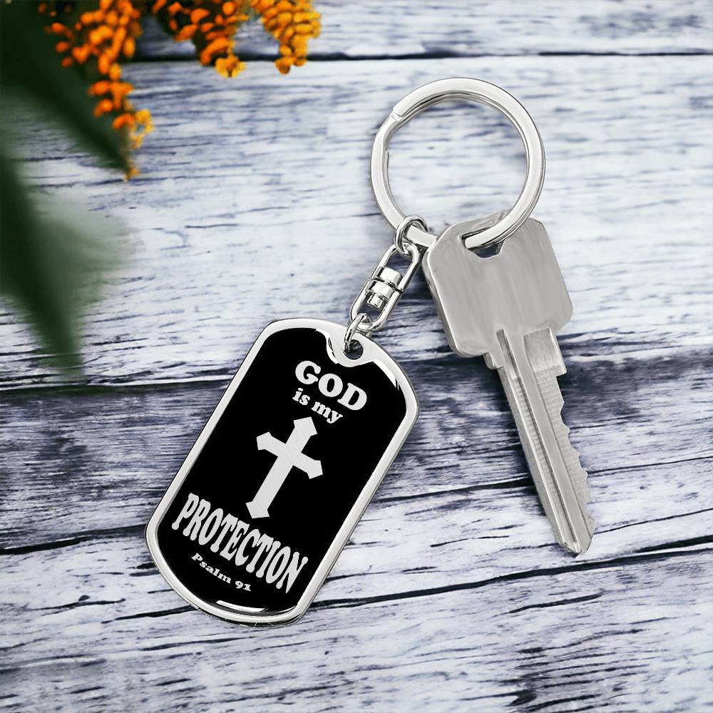 God is My Protection Psalm 91 Swivel Keychain Stainless Steel or 18k Gold Dog Tag-Express Your Love Gifts