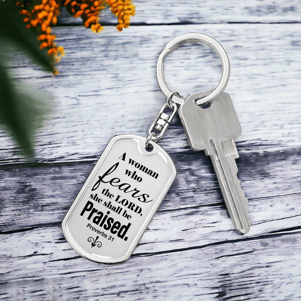 Proverbs 31 Woman of God Swivel Keychain Stainless Steel or 18k Gold Dog Tag-Express Your Love Gifts