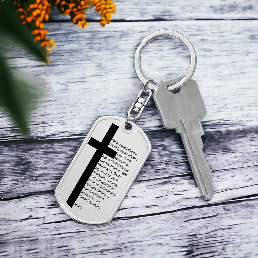 Lord's Prayer Italian Padre Nostro Bible Keychain Stainless Steel or 18k Gold Dog Tag-Express Your Love Gifts