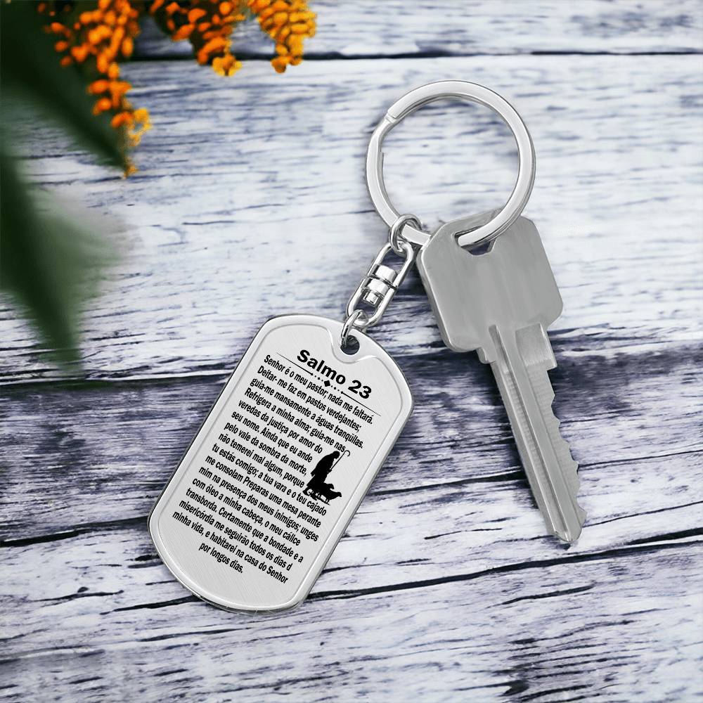 Psalm 23 Portuguese Salmo 23 Bible Keychain Stainless Steel or 18k Gold Dog Tag-Express Your Love Gifts