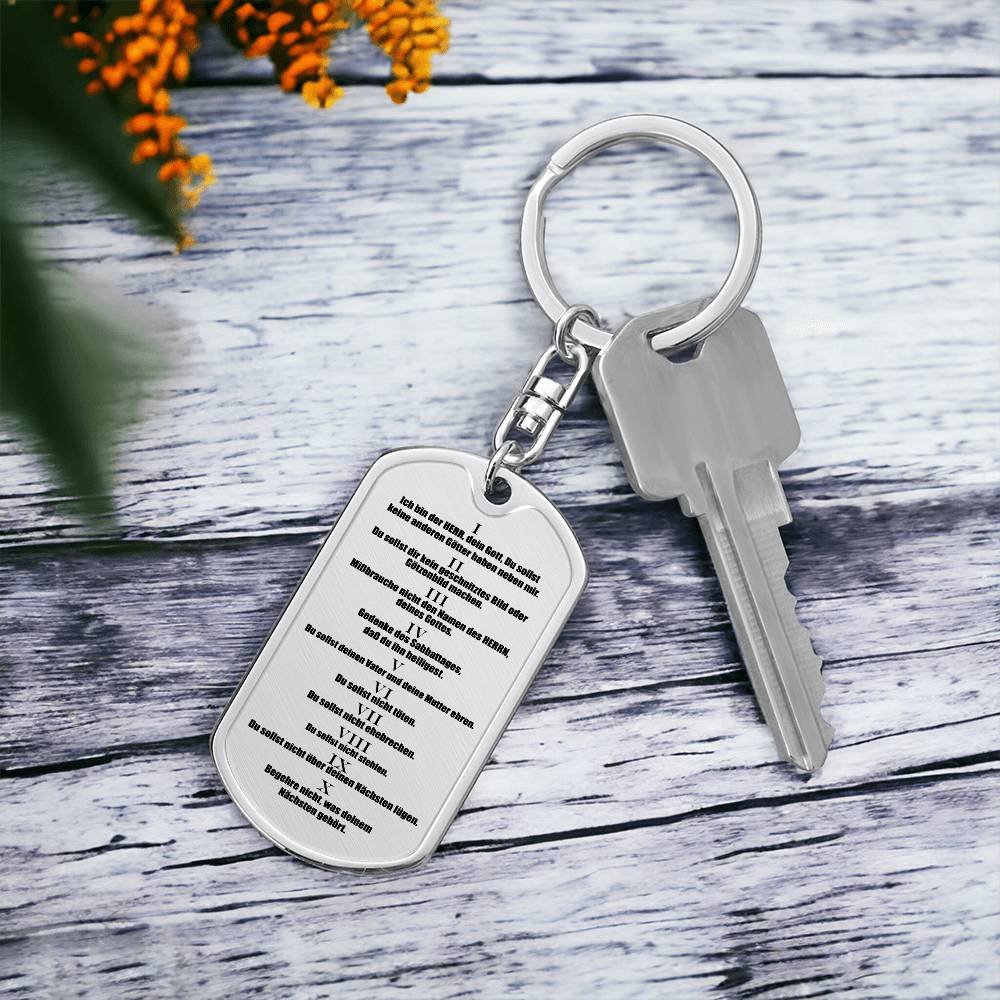 Ten Commandments German 10 Gebote Halskette Bible Keychain Stainless Steel or 18k Gold Dog Tag-Express Your Love Gifts