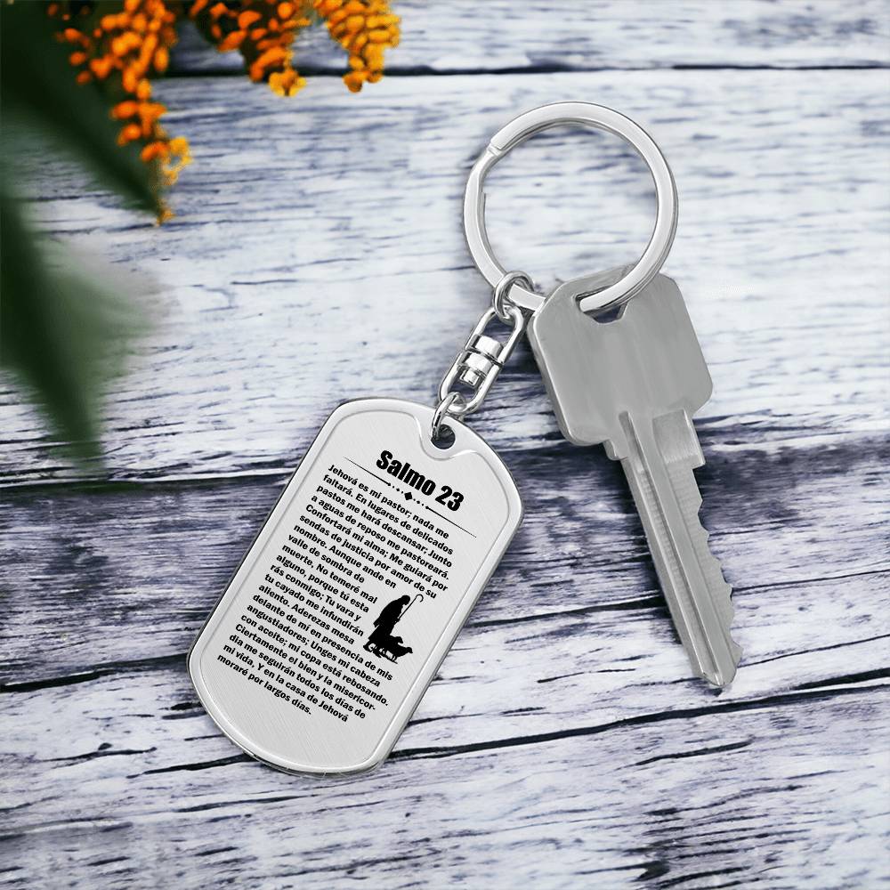 Psalm 23 Spanish Salmo 23 Bible Keychain Stainless Steel or 18k Gold Dog Tag-Express Your Love Gifts