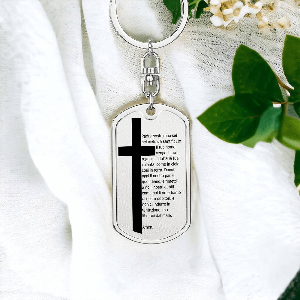 Lord's Prayer Italian Padre Nostro Bible Keychain Stainless Steel or 18k Gold Dog Tag-Express Your Love Gifts