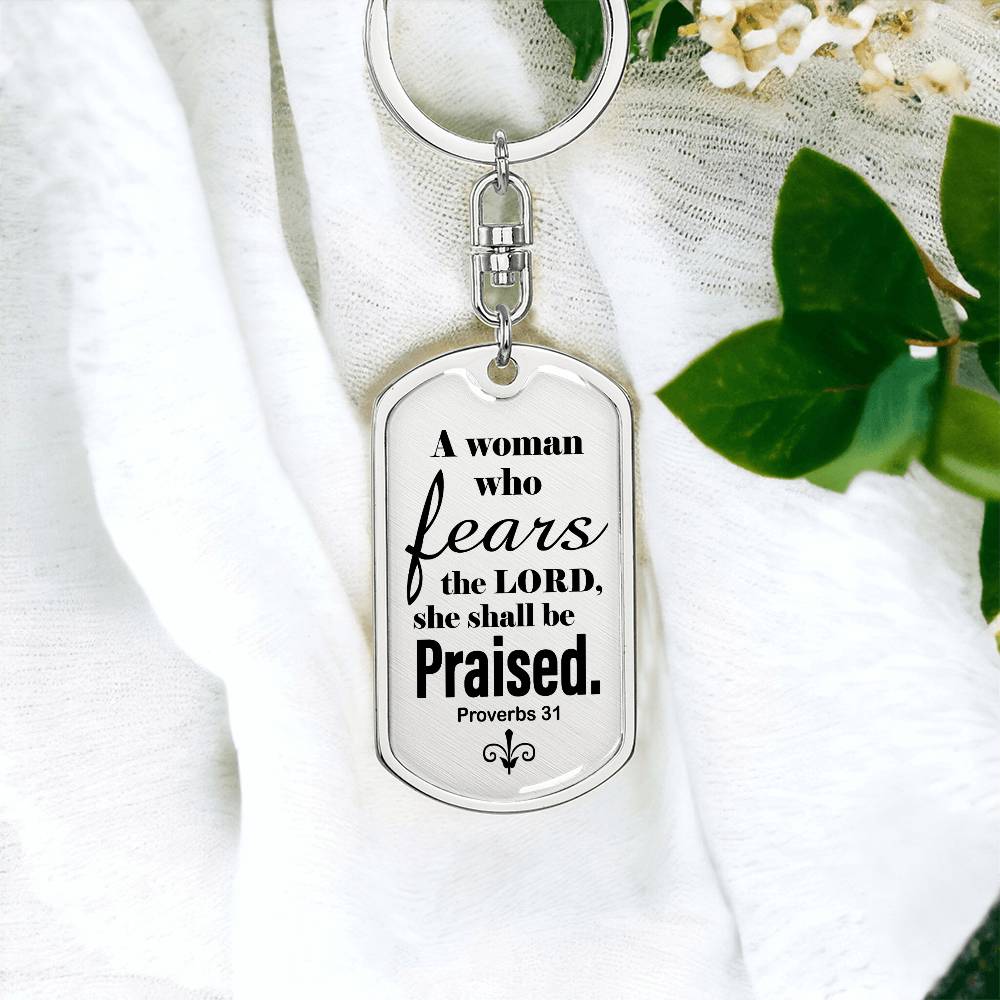 Proverbs 31 Woman of God Swivel Keychain Stainless Steel or 18k Gold Dog Tag-Express Your Love Gifts