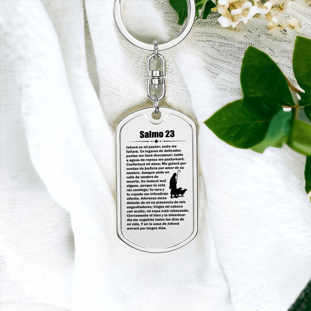 Psalm 23 Spanish Salmo 23 Bible Keychain Stainless Steel or 18k Gold Dog Tag-Express Your Love Gifts