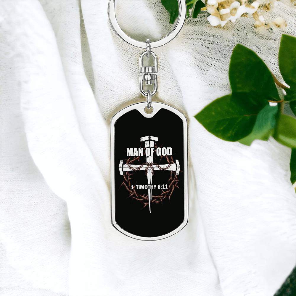 Man of God Cross Timothy Bible Keychain Stainless Steel or 18k Gold Dog Tag-Express Your Love Gifts