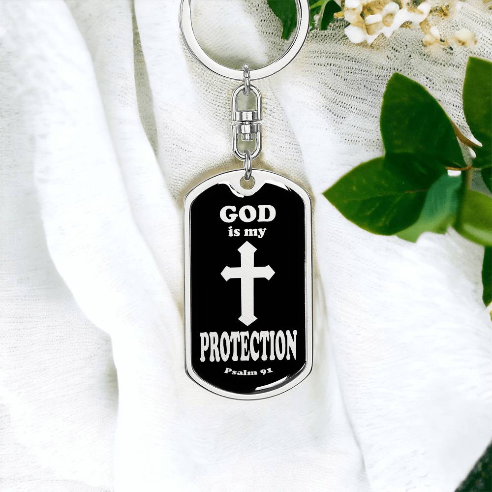 God is My Protection Psalm 91 Swivel Keychain Stainless Steel or 18k Gold Dog Tag-Express Your Love Gifts