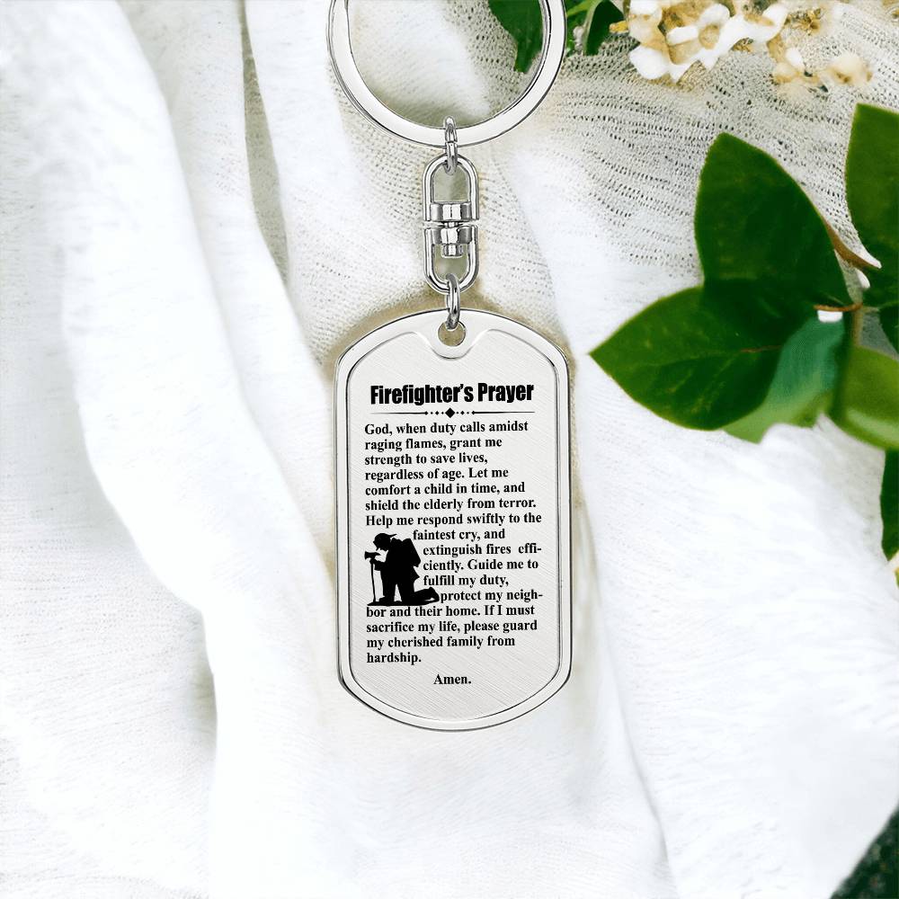 Firefighter's Prayer Bible Keychain Stainless Steel or 18k Gold Dog Tag-Express Your Love Gifts