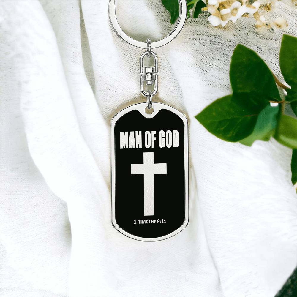 Man of God 1 Timothy 6 Bible Keychain Stainless Steel or 18k Gold Dog Tag-Express Your Love Gifts