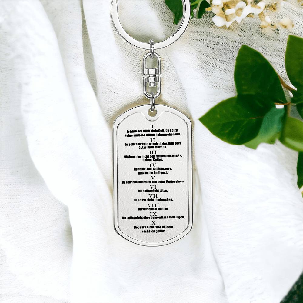 Ten Commandments German 10 Gebote Halskette Bible Keychain Stainless Steel or 18k Gold Dog Tag-Express Your Love Gifts