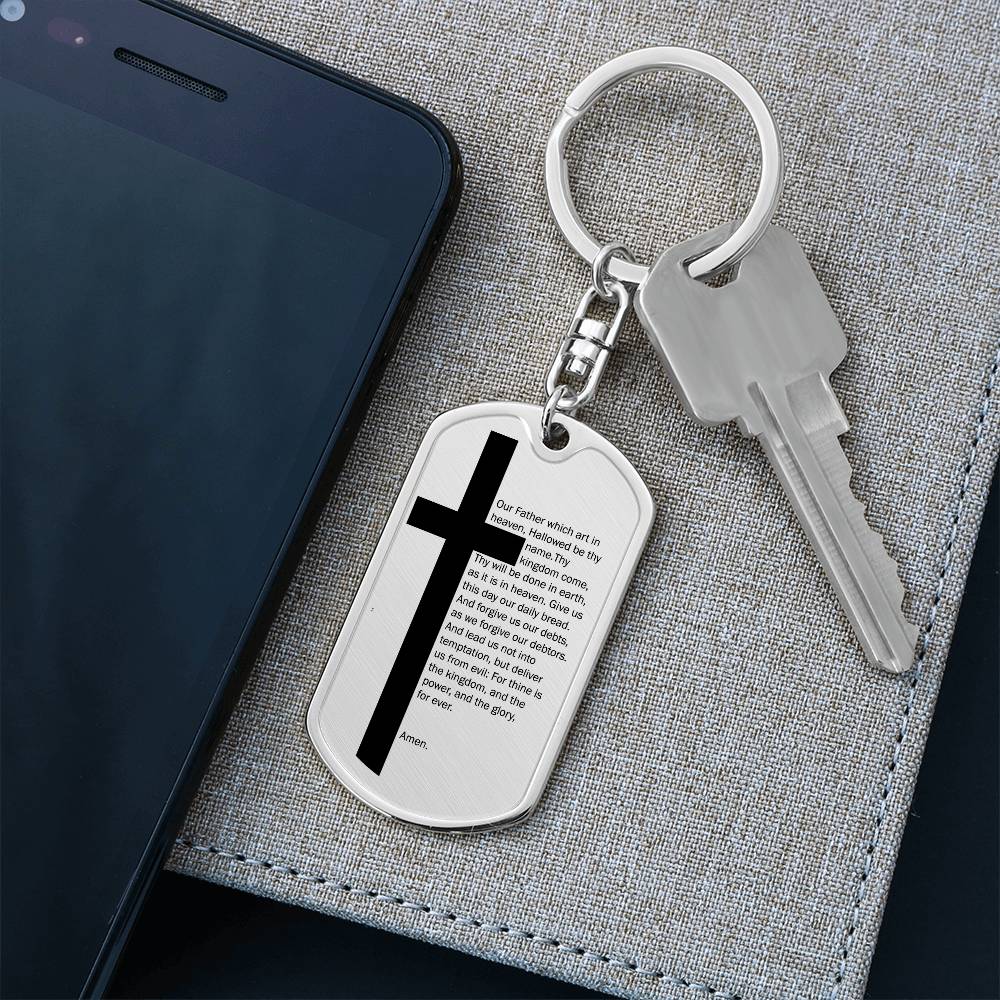 Lord's Prayer Bible Keychain Stainless Steel or 18k Gold Dog Tag-Express Your Love Gifts