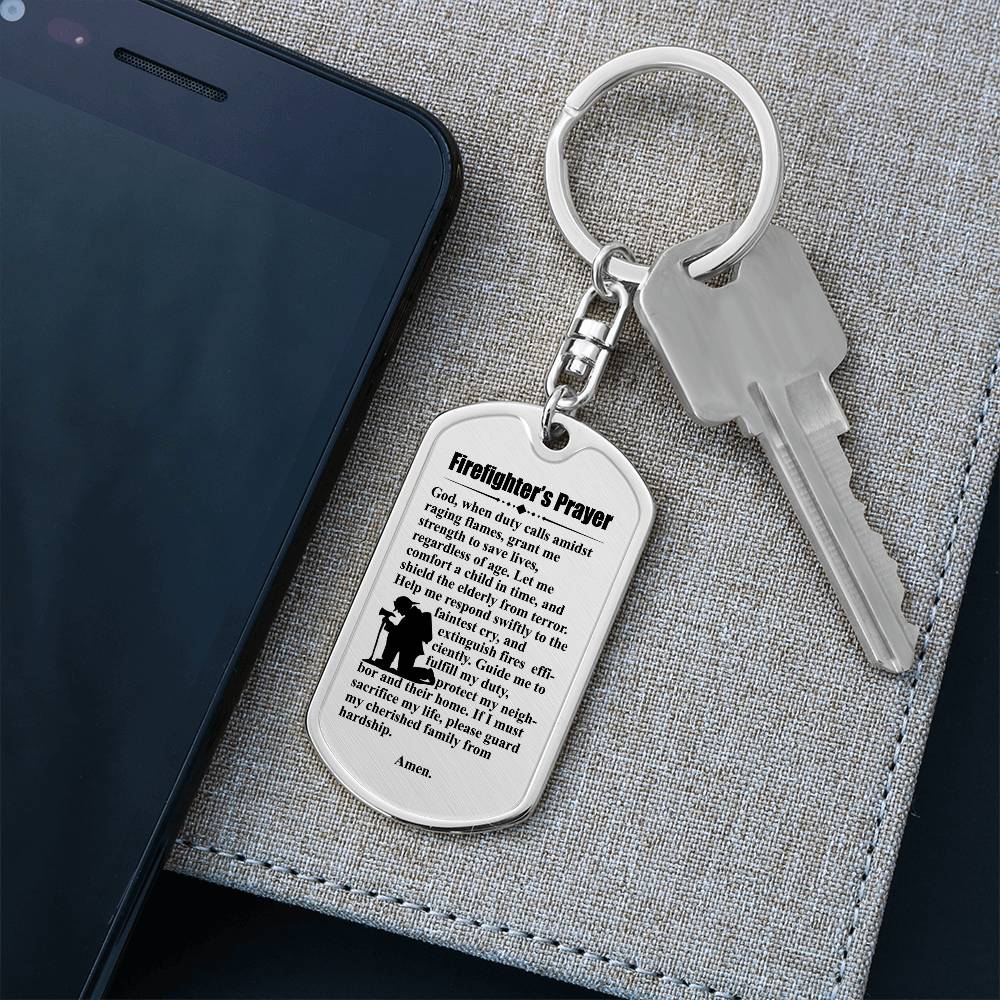 Firefighter's Prayer Bible Keychain Stainless Steel or 18k Gold Dog Tag-Express Your Love Gifts