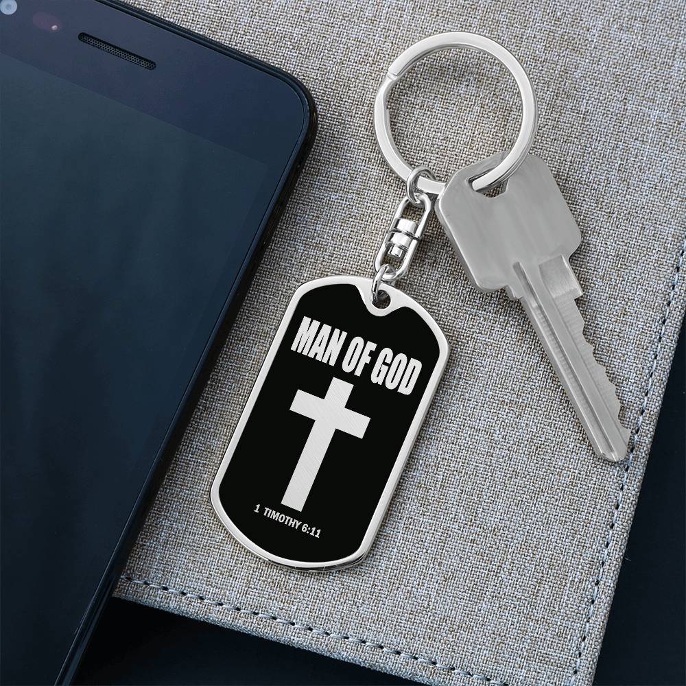 Man of God 1 Timothy 6 Bible Keychain Stainless Steel or 18k Gold Dog Tag-Express Your Love Gifts