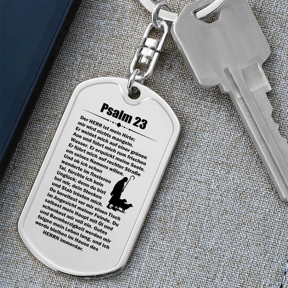 Psalm 23 German Bible Keychain Stainless Steel or 18k Gold Dog Tag-Express Your Love Gifts