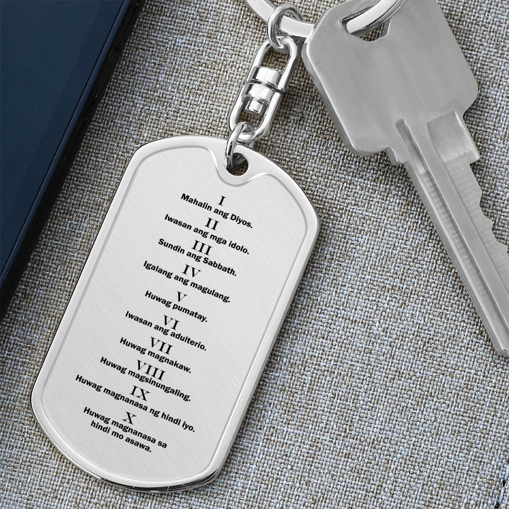 Ten Commandments Tagalog Sampung Utos Bible Keychain Stainless Steel or 18k Gold Dog Tag-Express Your Love Gifts