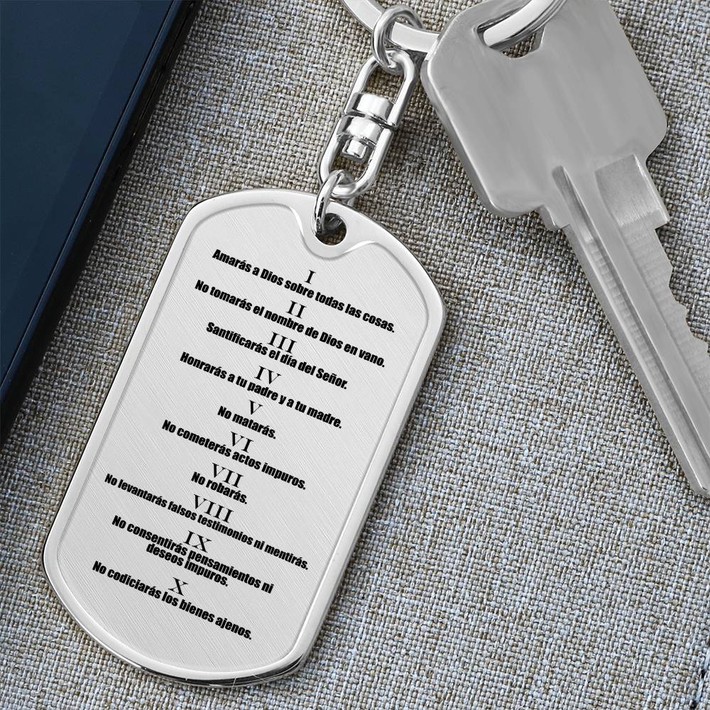 Ten Commandments Spanish Diez Mandamientos Bible Keychain Stainless Steel or 18k Gold Dog Tag-Express Your Love Gifts