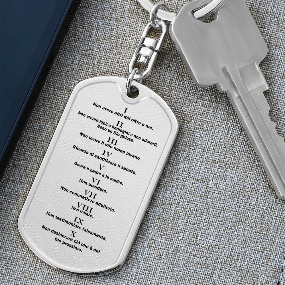 Ten Commandments Italian Dieci Comandamenti Bible Keychain Stainless Steel or 18k Gold Dog Tag-Express Your Love Gifts