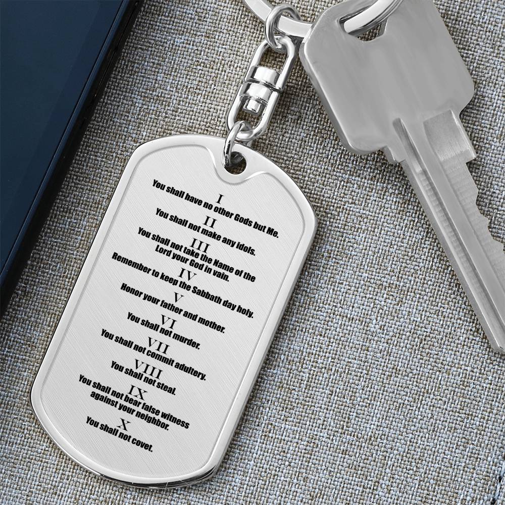 Ten Commandments English Bible Keychain Stainless Steel or 18k Gold Dog Tag-Express Your Love Gifts