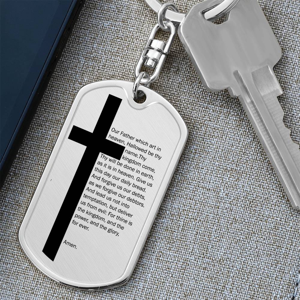 Lord's Prayer Bible Keychain Stainless Steel or 18k Gold Dog Tag-Express Your Love Gifts