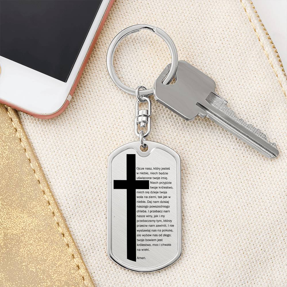 Lords Prayer Polish Ojcze Nasz Bible Keychain Stainless Steel or 18k Gold Dog Tag-Express Your Love Gifts