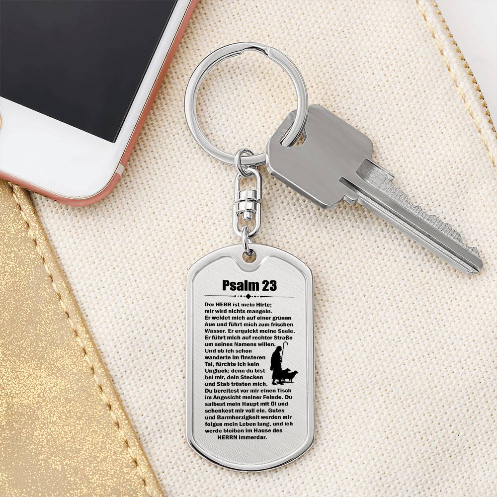 Psalm 23 German Bible Keychain Stainless Steel or 18k Gold Dog Tag-Express Your Love Gifts