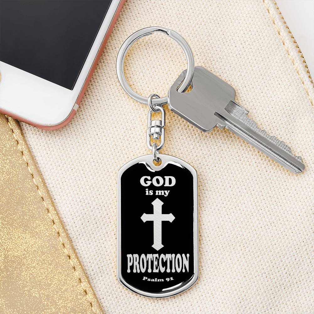 God is My Protection Psalm 91 Swivel Keychain Stainless Steel or 18k Gold Dog Tag-Express Your Love Gifts
