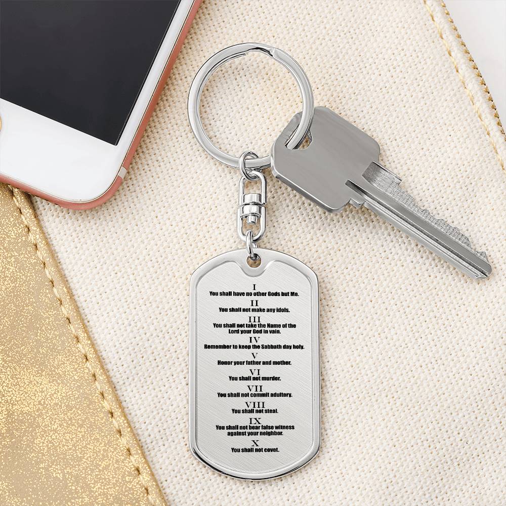 Ten Commandments English Bible Keychain Stainless Steel or 18k Gold Dog Tag-Express Your Love Gifts