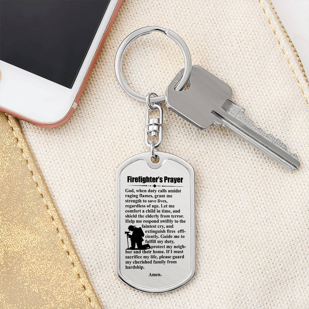Firefighter's Prayer Bible Keychain Stainless Steel or 18k Gold Dog Tag-Express Your Love Gifts