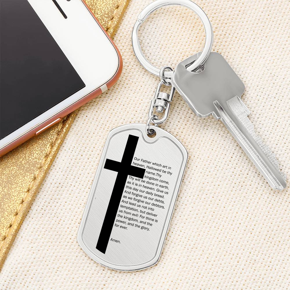 Lord's Prayer Bible Keychain Stainless Steel or 18k Gold Dog Tag-Express Your Love Gifts
