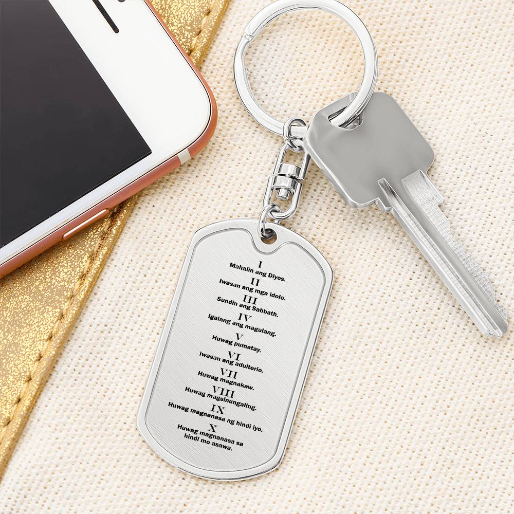 Ten Commandments Tagalog Sampung Utos Bible Keychain Stainless Steel or 18k Gold Dog Tag-Express Your Love Gifts