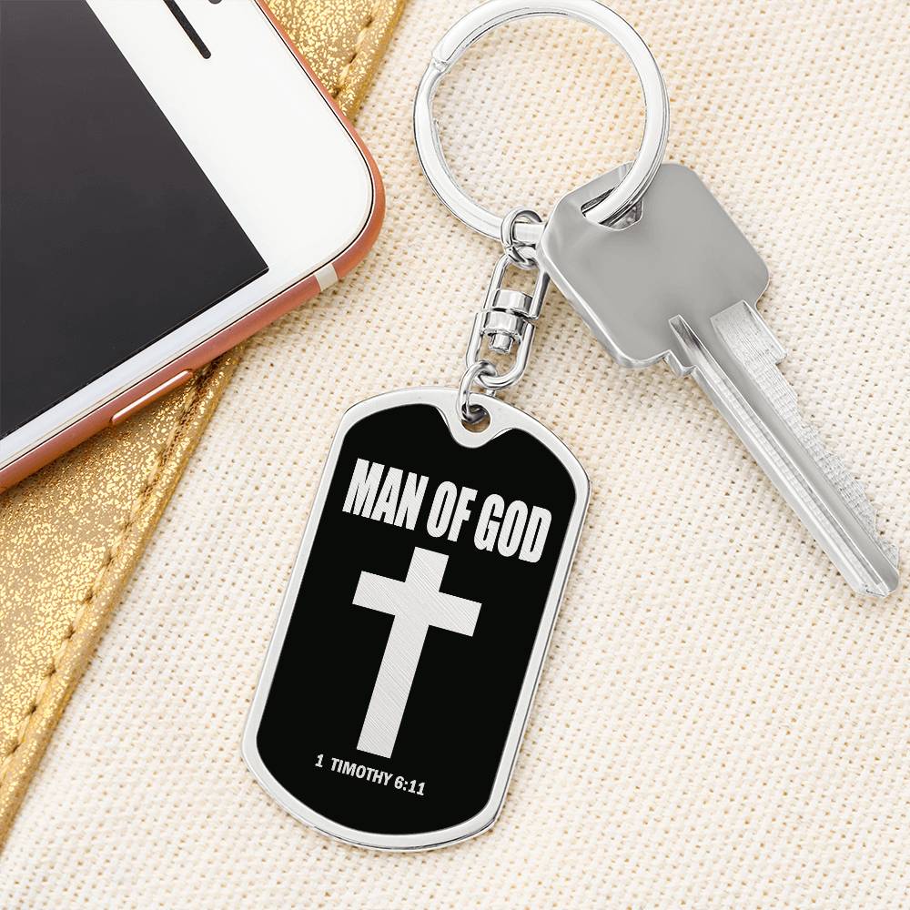 Man of God 1 Timothy 6 Bible Keychain Stainless Steel or 18k Gold Dog Tag-Express Your Love Gifts